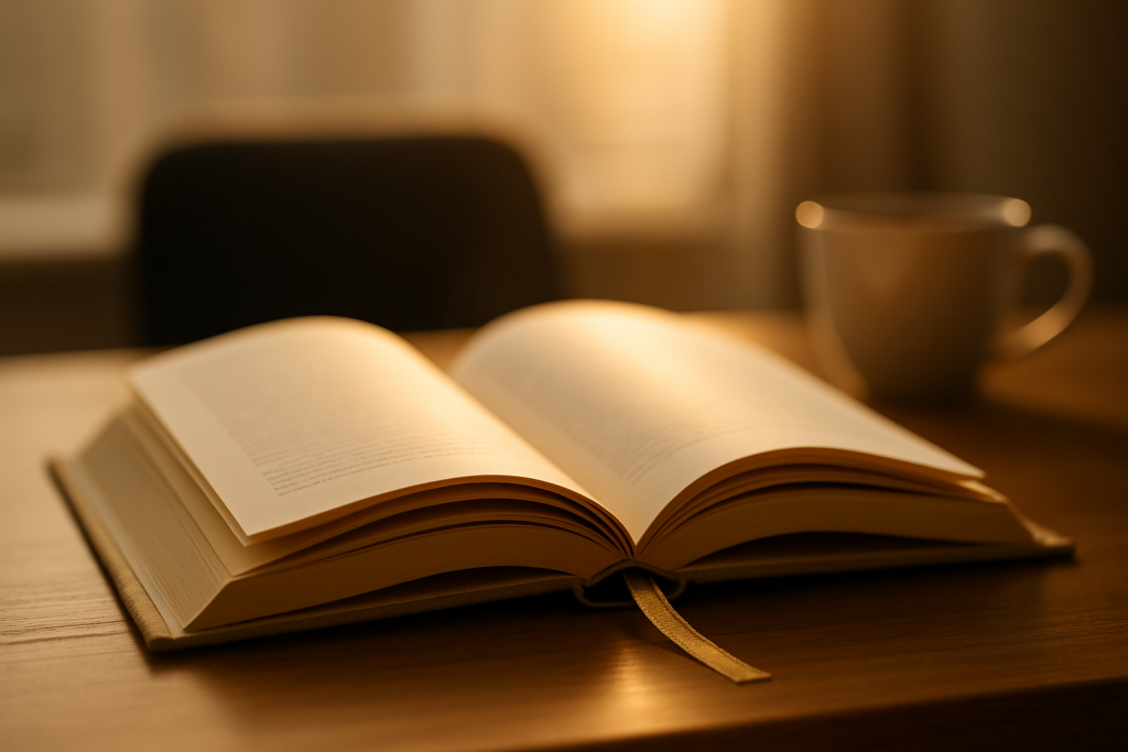 Un livre ouvert avec un marque-page jaune